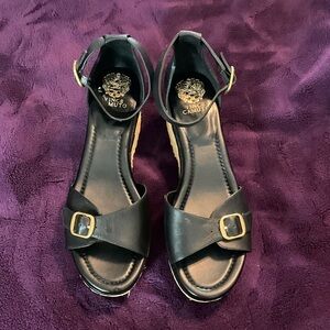 Vince Camuto Black Sandals with Gold Buckle